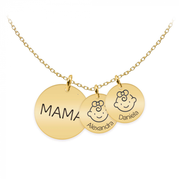 Mama - Colier argint 925 plact cu aur galben 24K personalizat mama si copii - Banut [4]