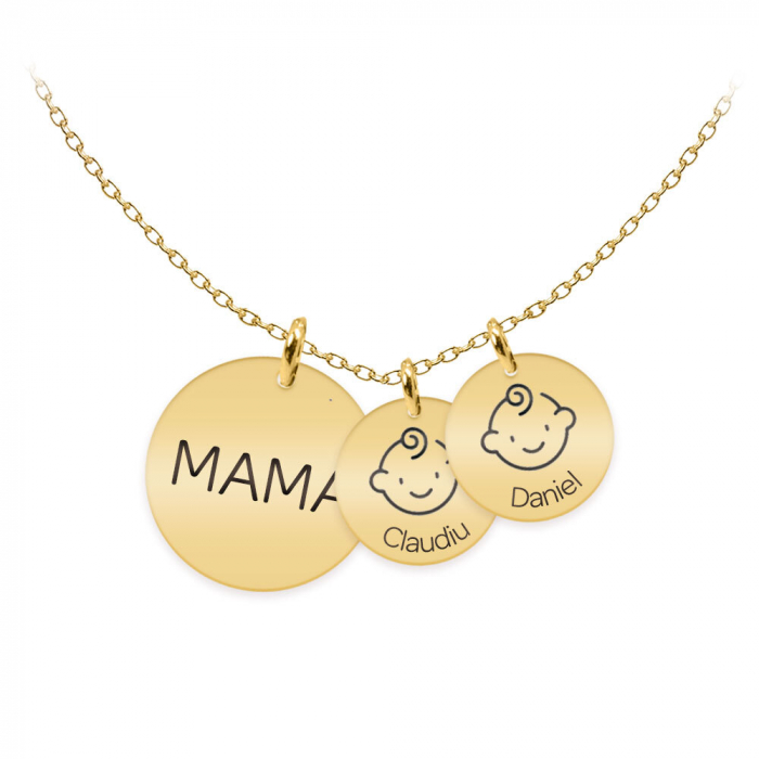 Mama - Colier argint 925 plact cu aur galben 24K personalizat mama si copii - Banut [3]