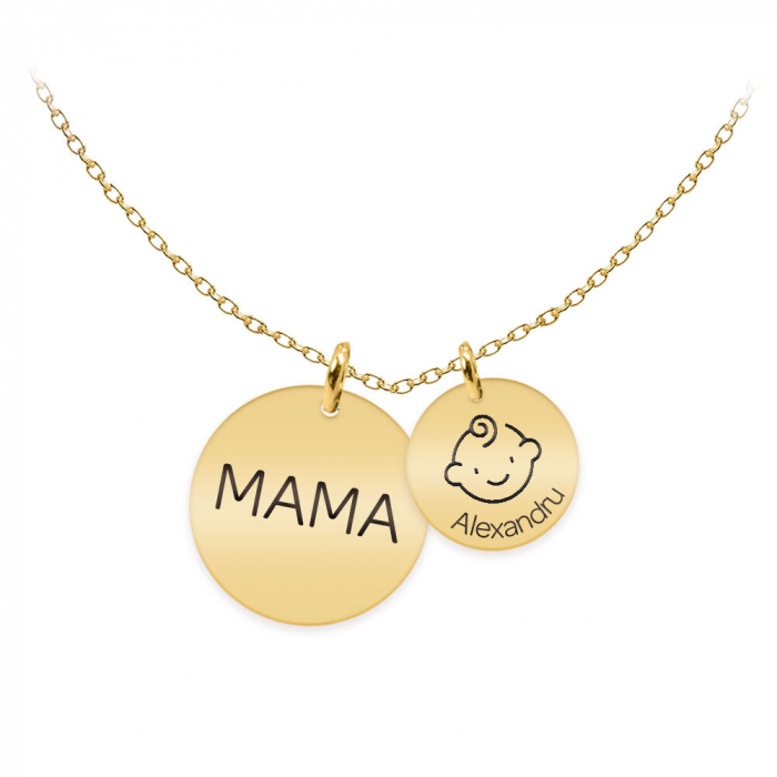 Mama - Colier argint 925 plact cu aur galben 24K personalizat mama si copii - Banut [2]