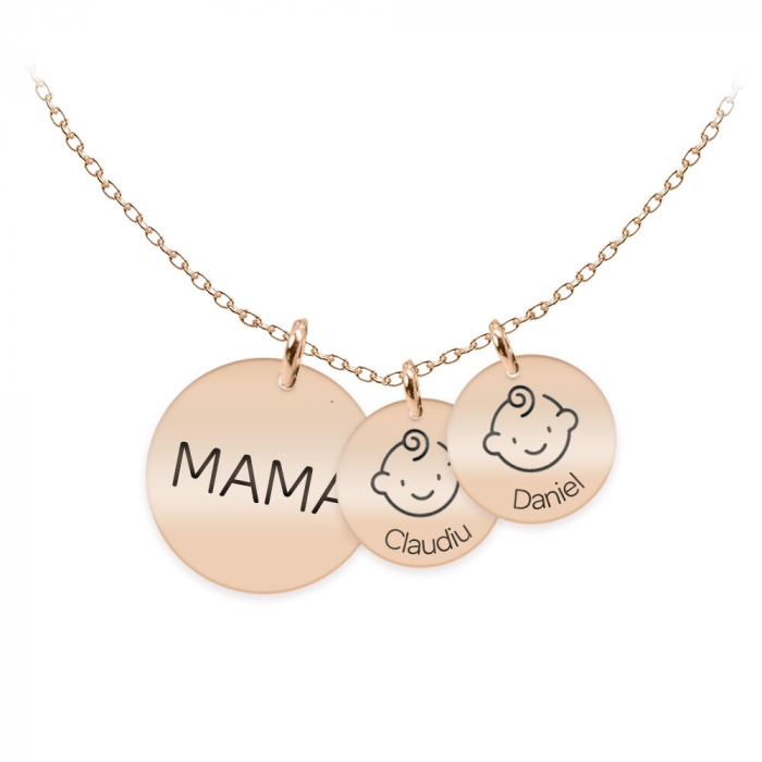 Mama - Colier argint 925 plact cu aur roz personalizat mama si copii - Banut [3]