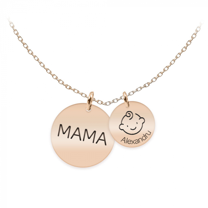 Mama - Colier argint 925 plact cu aur roz personalizat mama si copii - Banut [2]