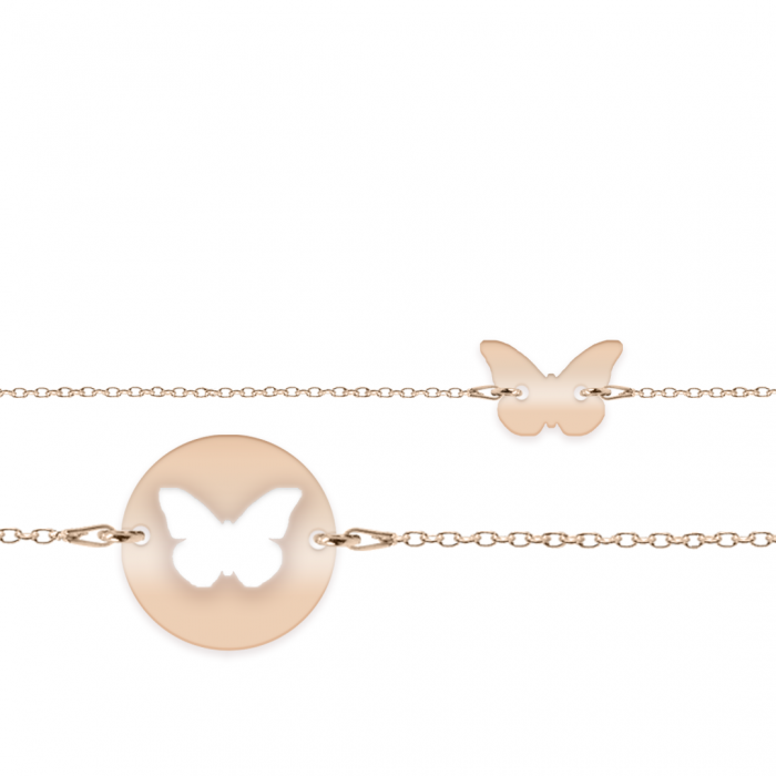 Mariposa - Set bratari personalizat banut si fluturas cu nume din argint 925 placat cu aur roz [2]