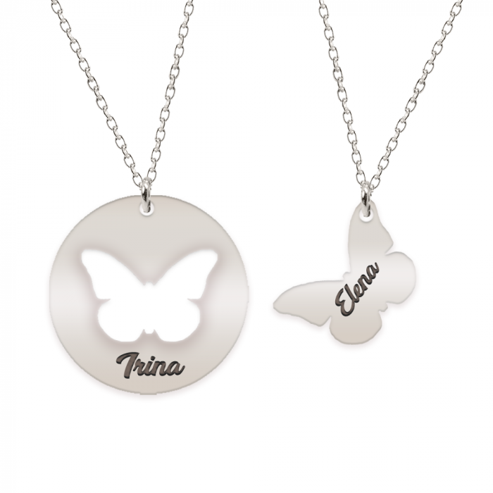 Mariposa - Set coliere personalizate banut si fluturas cu nume din argint 925 [2]
