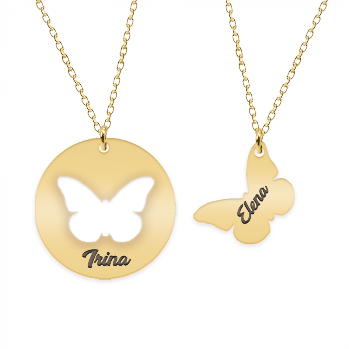 Mariposa - Set coliere personalizate banut si fluturas cu nume din argint 925 placat cu aur galben 24K [2]