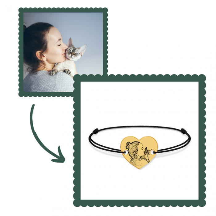Bratara personalizata snur cu fotografie si inimioara din Aur 14 karate - 0,52 grame, 14x12mm [4]