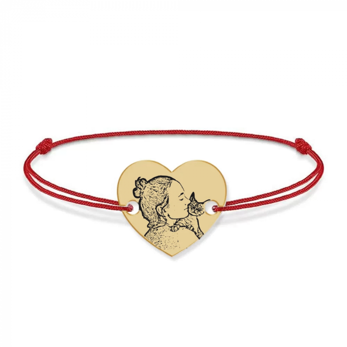 Bratara personalizata snur cu fotografie si inimioara din Aur 14 karate - 0,52 grame, 14x12mm [3]