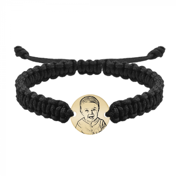 Bratara personalizata snur impeltit cu fotografie si banut din Aur 14 karate - 0,64 grame, 14mm [3]