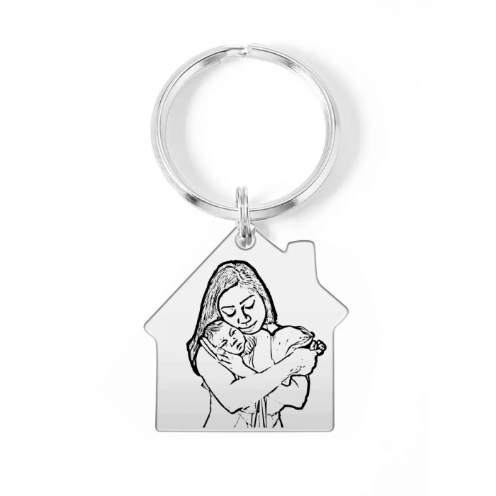 Breloc personalizat casuta cu fotografie din argint si inel de inox [2]