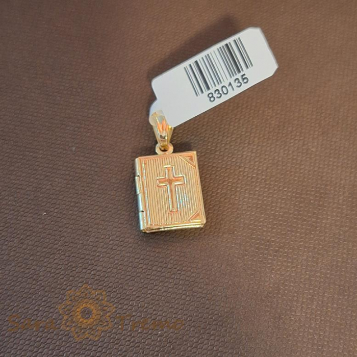 Medalion placat cu aur 18K pentru fotografii, în formă de Biblie, 2.5 cm [2]