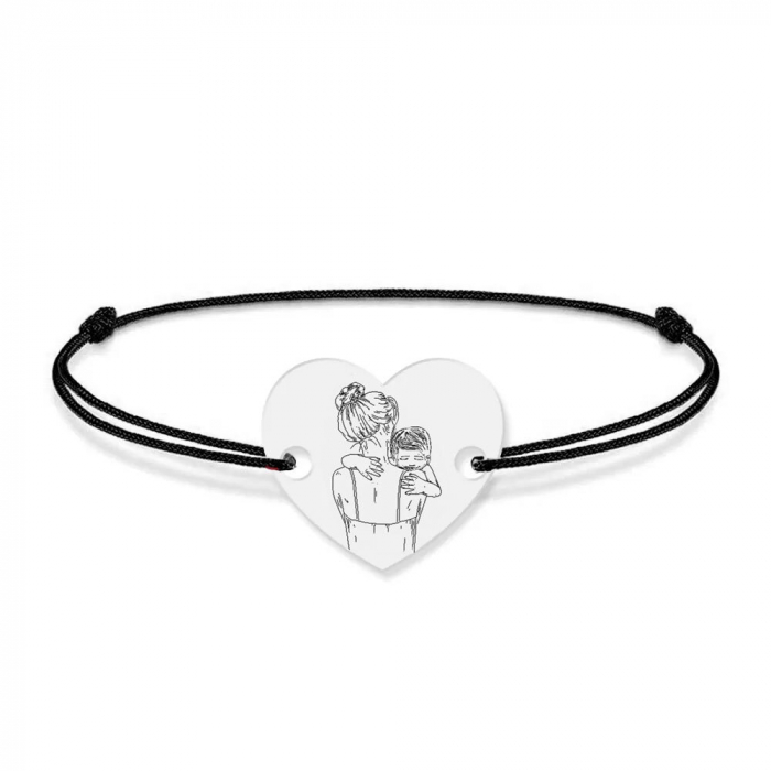 Mom - Bratara personalizata din argint 925 cu snur "Te iubesc mami" - inimioara [3]