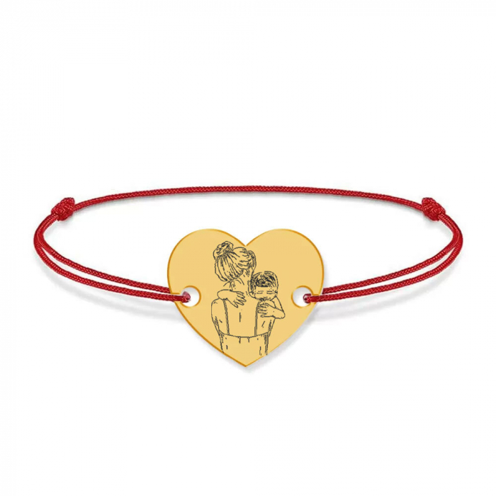 Mom - Bratara personalizata din argint placat cu aur 24K cu snur "Te iubesc mami" - inimioara [3]
