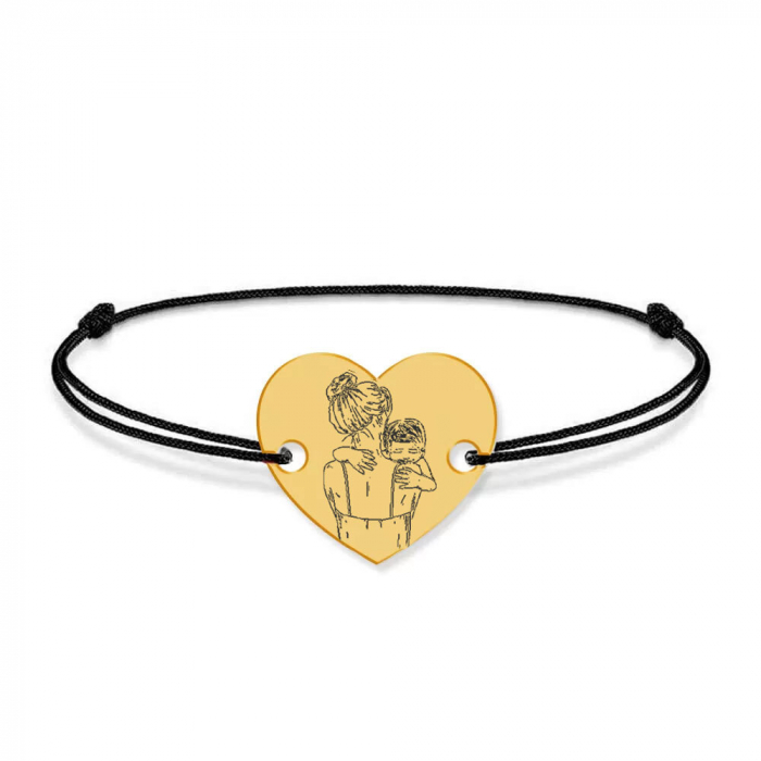 Mom - Bratara personalizata din argint placat cu aur 24K cu snur "Te iubesc mami" - inimioara [2]