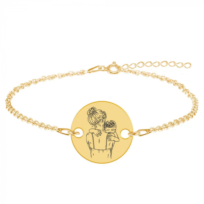 Mom - Bratara personalizata din argint placat cu aur galben 24K"Te iubesc mami" inimioara / banut [3]