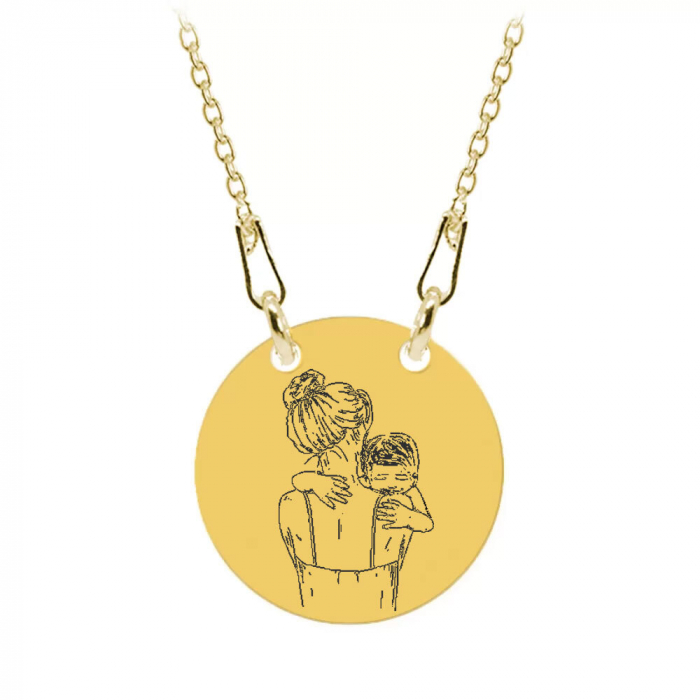 Mom - Colier personalizat din argint 925 "Te iubesc mami" inimioara / banut placat cu aur galben 24K [2]