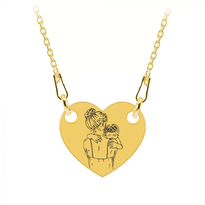 Mom - Colier personalizat din argint 925 "Te iubesc mami" inimioara / banut placat cu aur galben 24K [3]