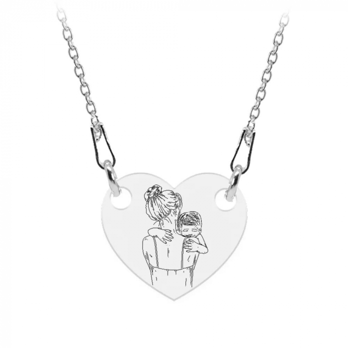Mom - Colier personalizat din argint "Te iubesc mami" inimioara / banut [2]