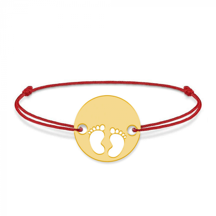 My Kid - Bratara personalizata snur cu talisman din argint 925 placat cu aur galben 24K cu nume si talpite [2]