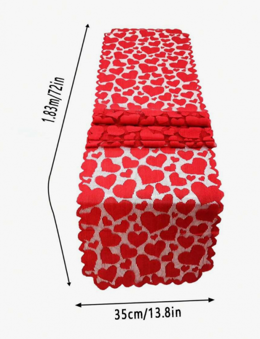 Napron rosu cu broderie inimioare – 35x183 cm [4]