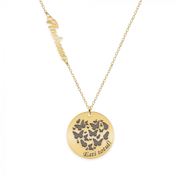 Nome - Colier personalizat nume si banut din argint 925 placat cu aur galben 24K [2]