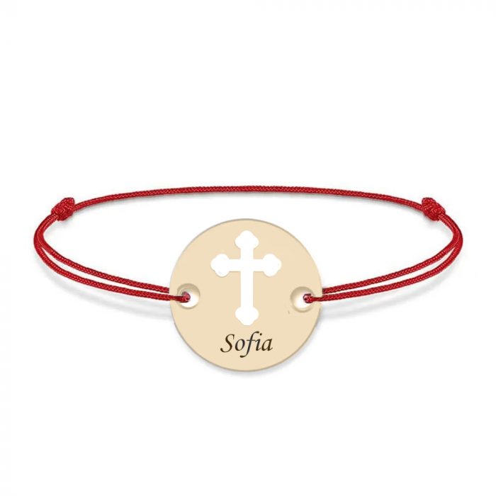 Novel - Bratara personalizata snur banut si cruciulita din Aur 14 karate - 0,30 grame,10 mm [2]
