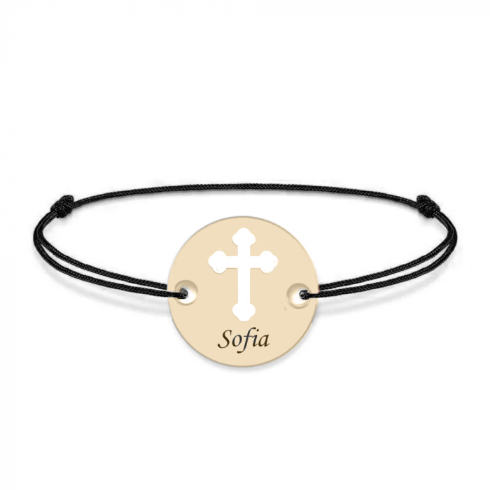 Novel - Bratara personalizata snur banut si cruciulita din Aur 14 karate - 0,30 grame,10 mm [3]