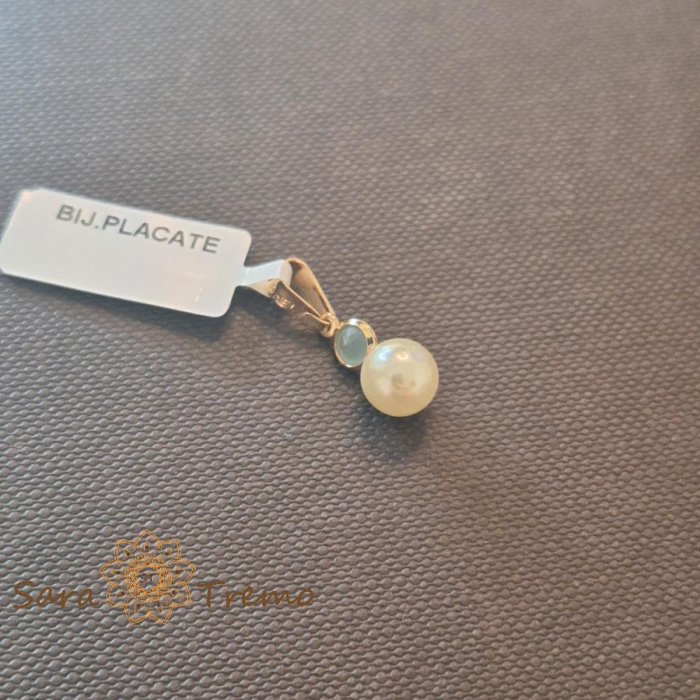 Pandantiv cu perlă și piatră bleu – placat cu aur 18K [1]