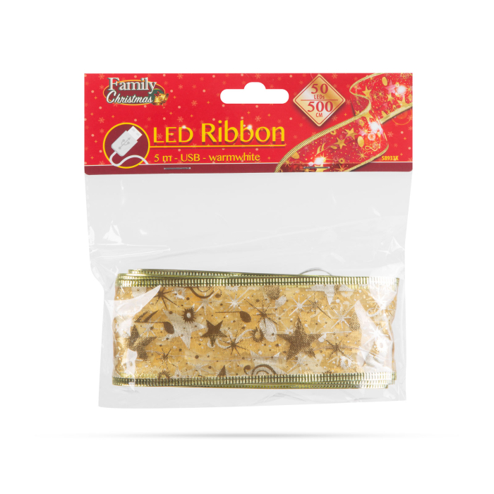 Panglică LED de Crăciun - aurie - 5 m x 5 cm - 2 x AA [2]