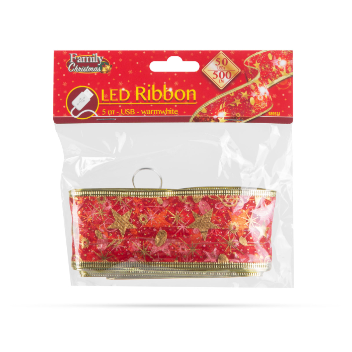 Panglică LED de Crăciun - roșie - 5 m x 5 cm - 2 x AA [2]