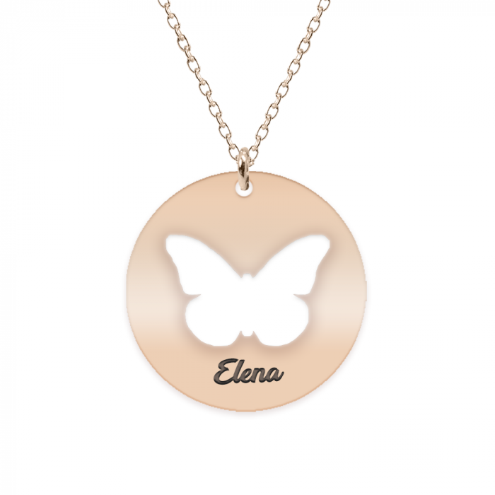 Papilio - Colier personalizat cu fluturas decupat din argint 925 placat cu aur roz- Banut [2]