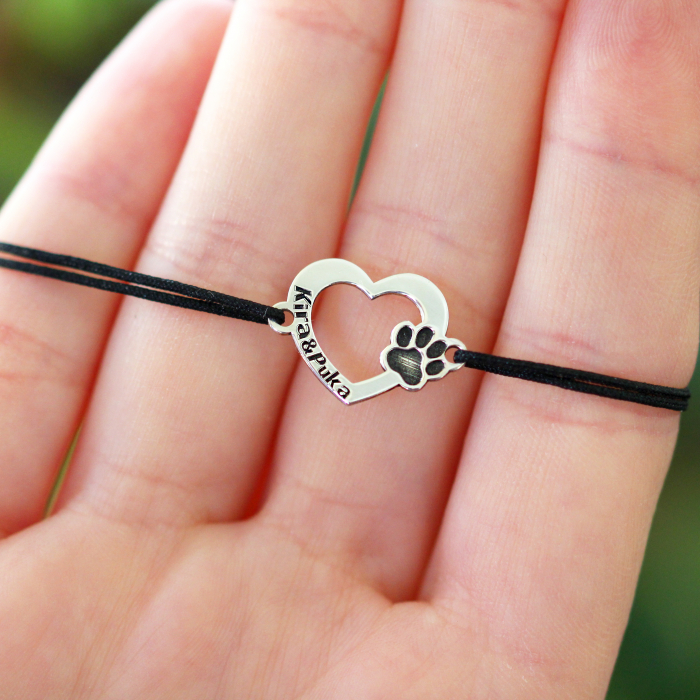 Paw Lover - Bratara personalizata inimioara si labuta - snur [4]