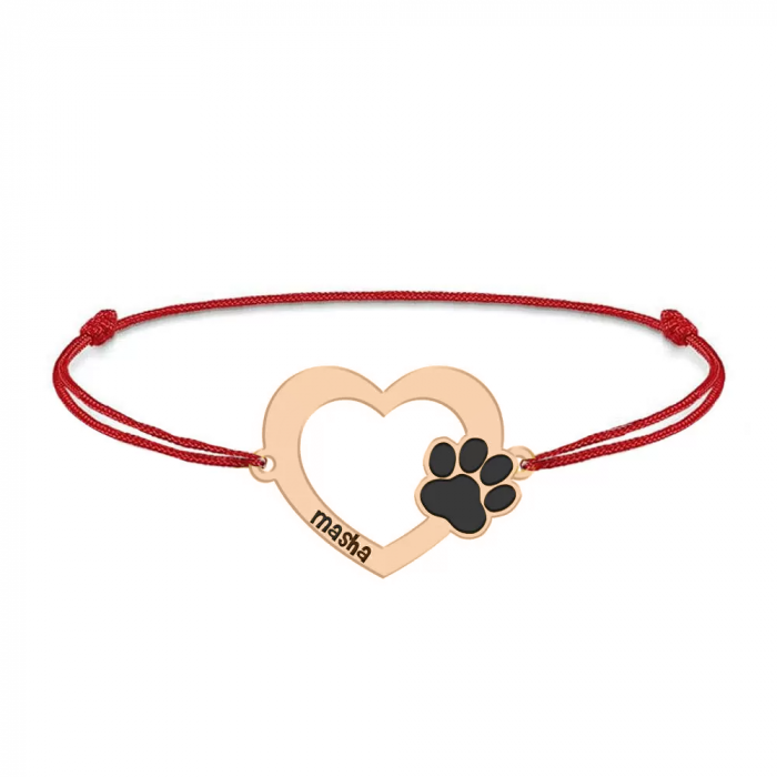 Paw Lover - Bratara personalizata snur cu inimioara si labuta din argint placat cu aur roz [3]