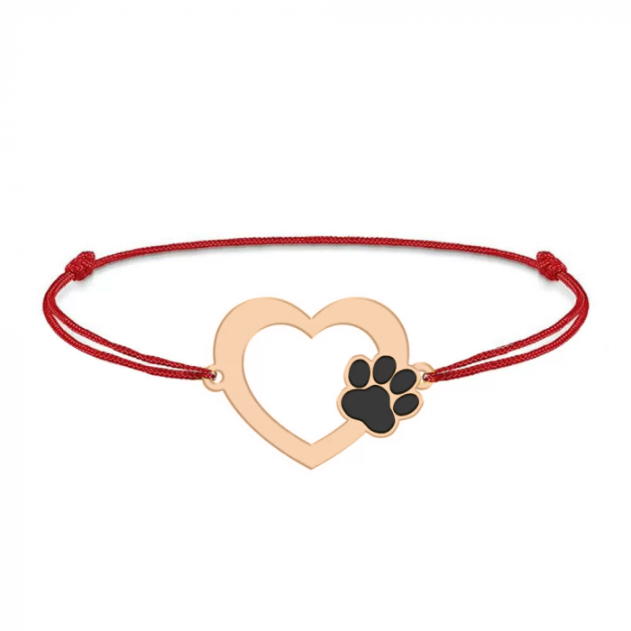 Paw Lover - Bratara personalizata snur cu inimioara si labuta din argint placat cu aur roz [2]