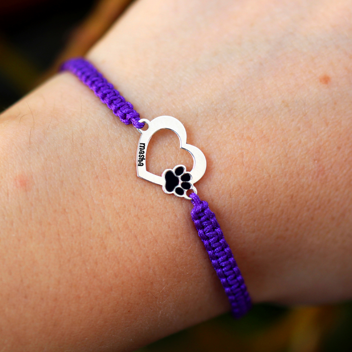 Bratara personalizata snur impletit inimioara si labuta cu nume gravat din Aur 14 karate - 0,29 grame, 16x11mm [3]