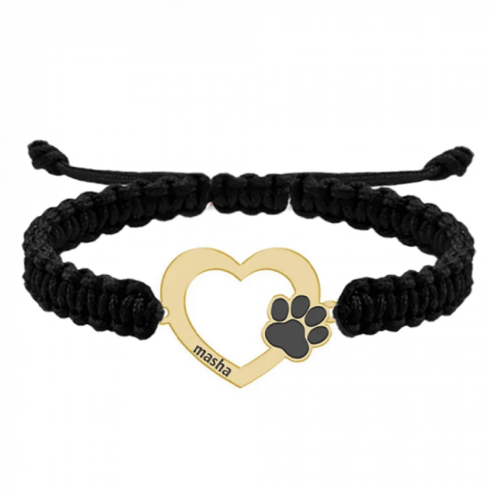 Bratara personalizata snur impletit inimioara si labuta cu nume gravat din Aur 14 karate - 0,29 grame, 16x11mm [2]