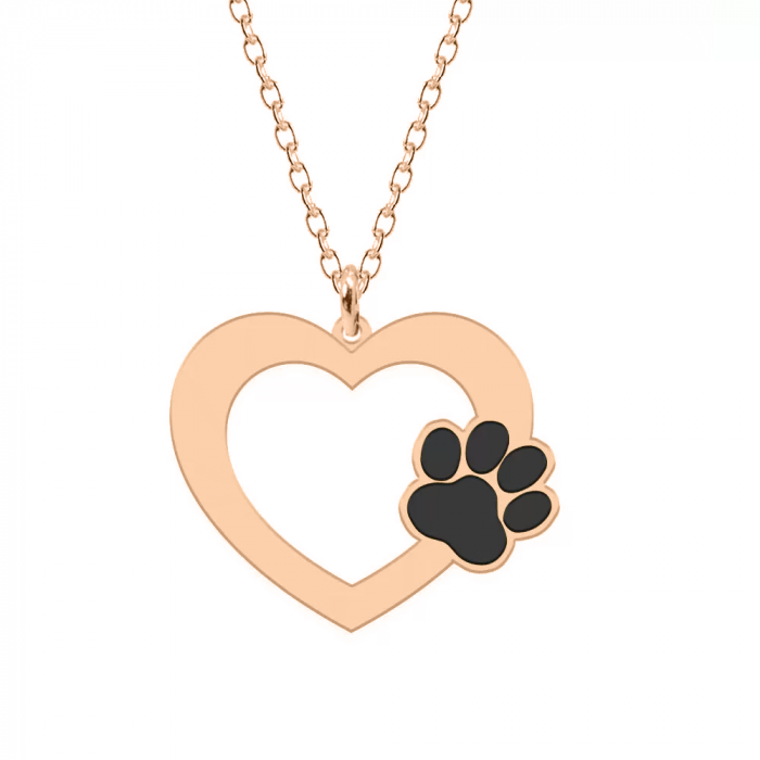 Paw Lover - Colier personalizat cu inimioara si labuta din argint placat cu aur roz [2]