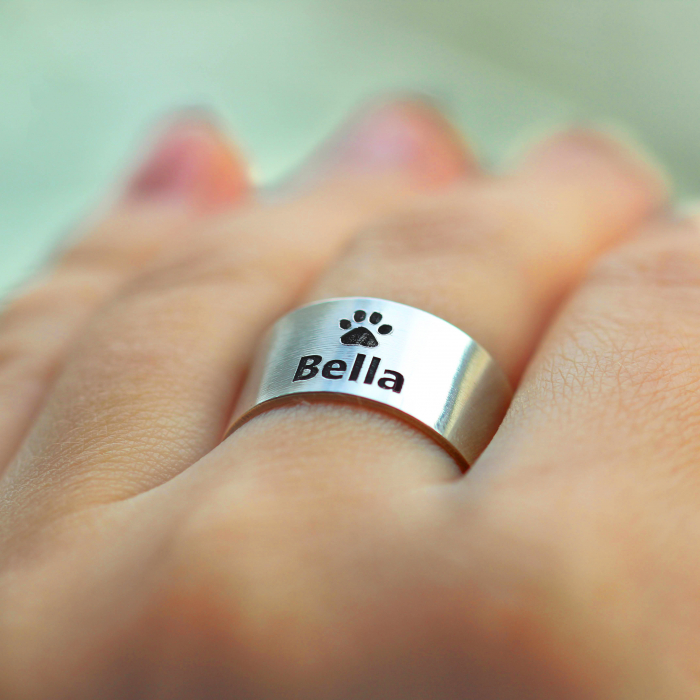 Paw Lover - Inel reglabil personalizat labuta si nume din argint 925 placat cu aur galben 24K [3]