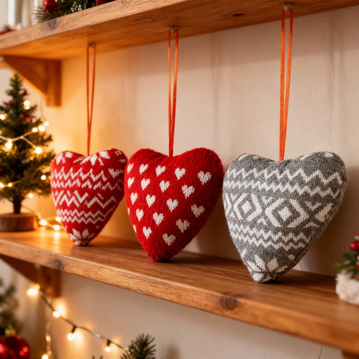 Pernă decorativă mini din textil - inimă - cu agățătoare - 12 x 5 x 11 cm - 5 modele [4]