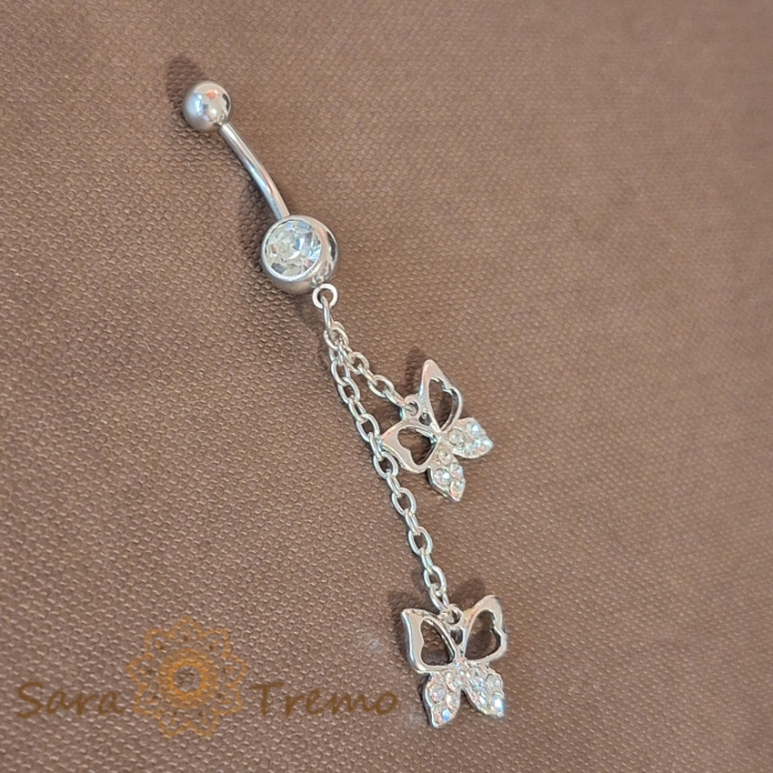 Piercing argintiu lung de buric din aliaj de zinc [2]