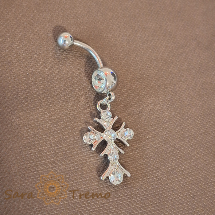 Piercing argintiu pentru buric cu cruciulita [2]
