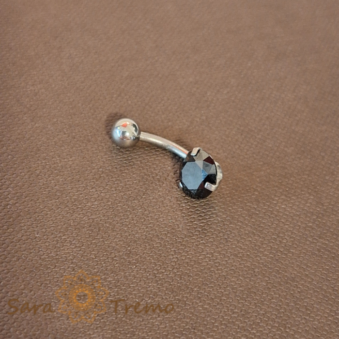 Piercing buric argint 925 cu cristal zirconia negru - tija groasa - 2 cm [2]