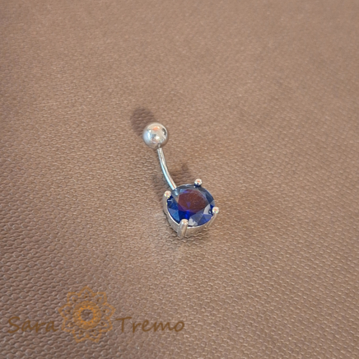 Piercing buric argint cu cristal zirconia albastru - tija subtire - 2 cm [2]