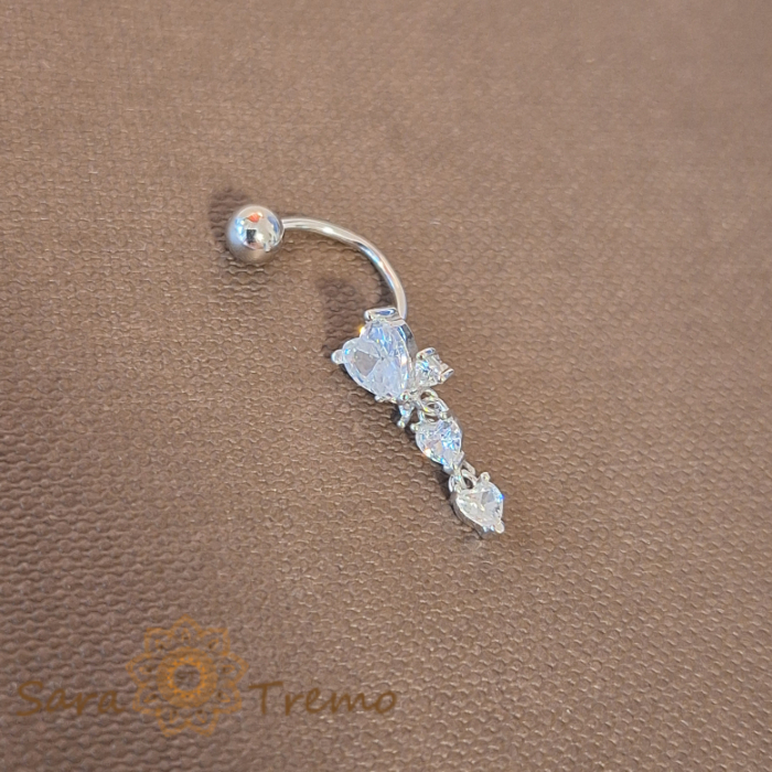 Piercing buric din argint 925 cu 3 inimioare din cristale zirconia [2]
