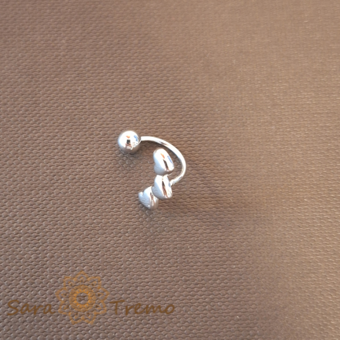 Piercing buric din argint 925 cu model 3 inimioare, 1 cm [3]