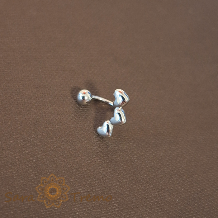 Piercing buric din argint 925 cu model 3 inimioare, 1 cm [2]