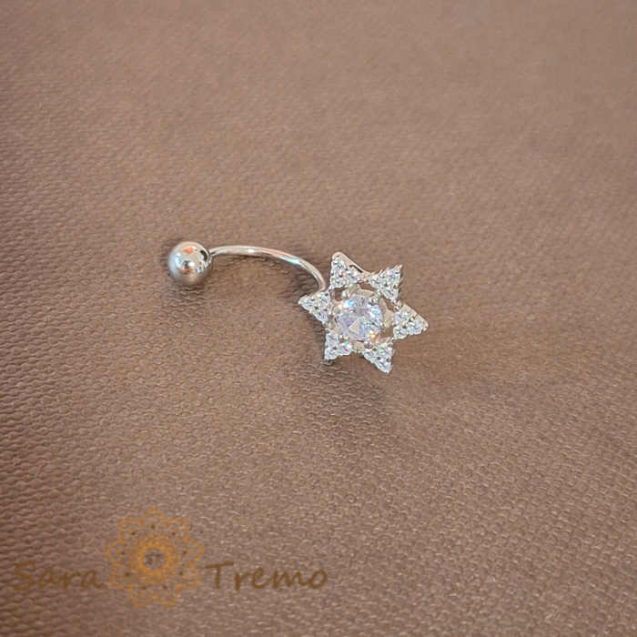 Piercing buric din argint 925 în formă de stea cu cristale zirconia albe [2]