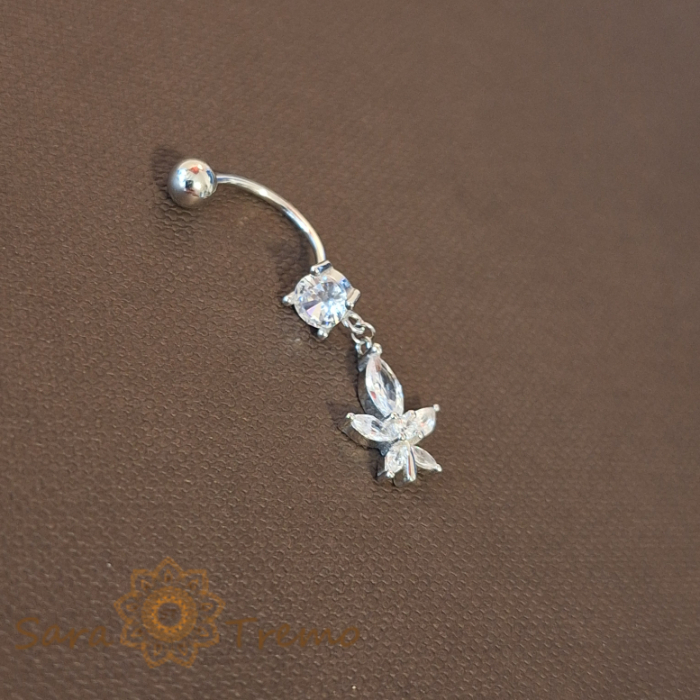Piercing Buric din Argint cu Floare Strălucitoare și Cristal Central [2]