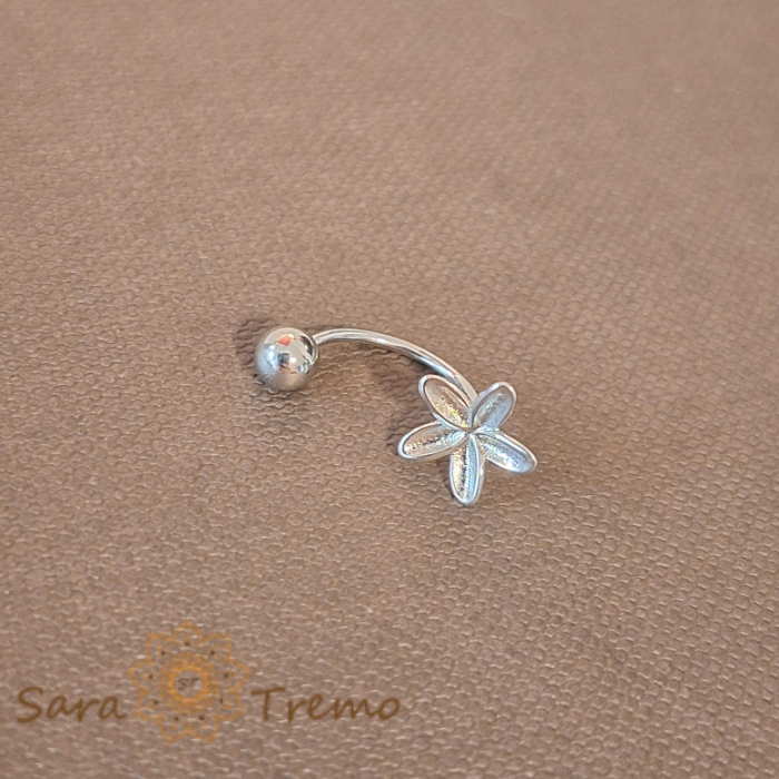 Piercing clasic pentru buric din argint cu decor floare cu 5 petale [2]