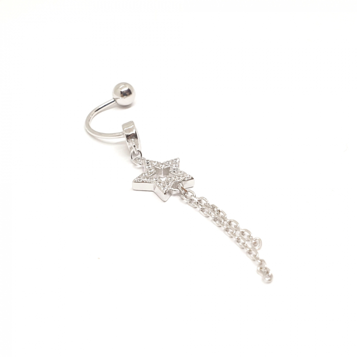 Piercing pentru buric din argint cu steluta si lanturi 5 cm [3]
