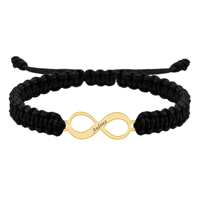 Bratara personalizata snur impletit infinit si nume gravat din argint 925 placat cu aur galben 24K [2]