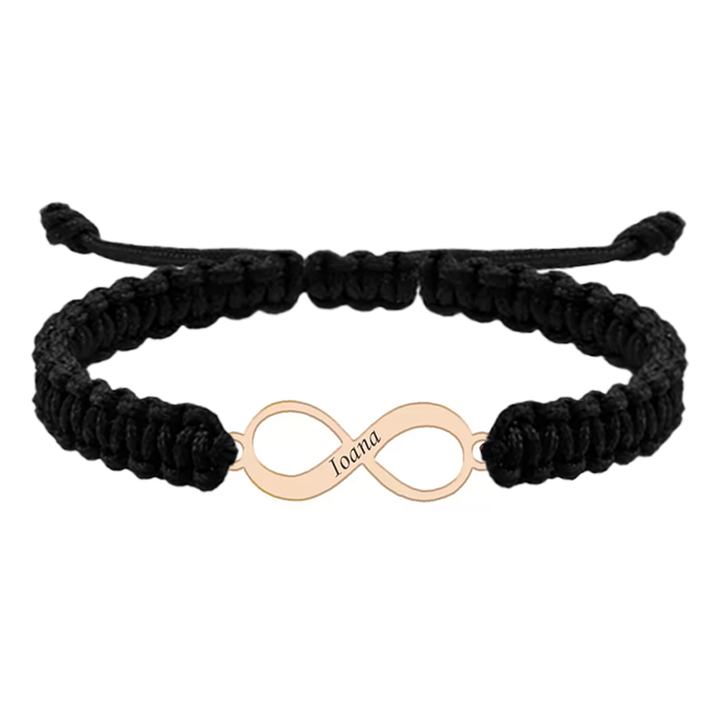 Bratara personalizata snur impletit infinit si nume gravat din argint 925 placat cu aur roz [2]